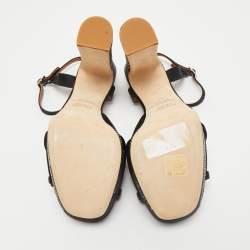 Malone Souliers Black Satin Crystal Embellished Platform Keaton Ankle Strap Sandals Size 42