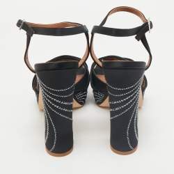 Malone Souliers Black Satin Crystal Embellished Platform Keaton Ankle Strap Sandals Size 42