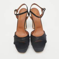Malone Souliers Black Satin Crystal Embellished Platform Keaton Ankle Strap Sandals Size 42