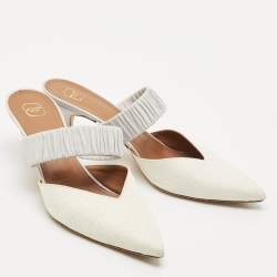Pre Owned Malone Souliers White/Purple Raffia and Leather Maisie Mules Size 41