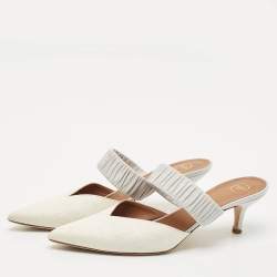 Pre Owned Malone Souliers White/Purple Raffia and Leather Maisie Mules Size 41