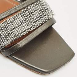 Malone Souliers Metallic Grey/Silver Leather And Fabric Demi Flat Slides Size 41