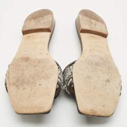 Malone Souliers Metallic Grey/Silver Leather And Fabric Demi Flat Slides Size 41