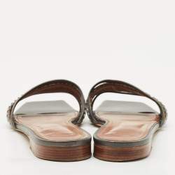 Malone Souliers Metallic Grey/Silver Leather And Fabric Demi Flat Slides Size 41