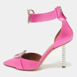 Malone Souliers x Emily In Paris Pink Satin Camille Ankle Strap Pumps Size 39