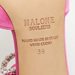 Malone Souliers x Emily In Paris Pink Satin Camille Ankle Strap Pumps Size 39
