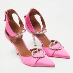 Malone Souliers x Emily In Paris Pink Satin Camille Ankle Strap Pumps Size 39