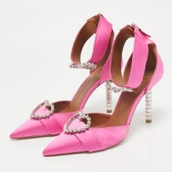 Malone Souliers x Emily In Paris Pink Satin Camille Ankle Strap Pumps Size 39