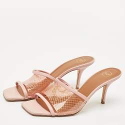 Malone Souliers Light Pink Leather and PVC Laney Slide Sandals Size 40