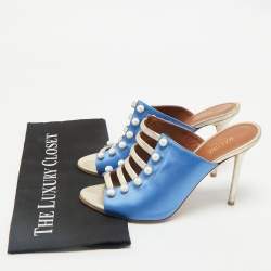 Malone Souliers Blue/Gold Satin and Leather Zada Mules Size 40