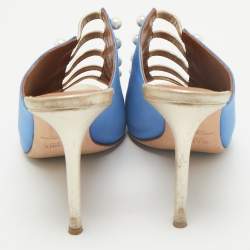 Malone Souliers Blue/Gold Satin and Leather Zada Mules Size 40