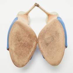 Malone Souliers Blue/Gold Satin and Leather Zada Mules Size 40
