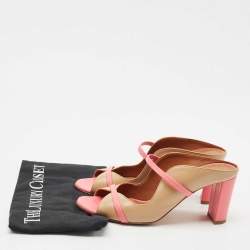 Malone Souliers Beige/Pink Leather Open Toe Norah Block Heel Mules Size 38