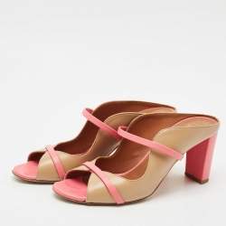 Malone Souliers Beige/Pink Leather Open Toe Norah Block Heel Mules Size 38