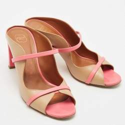Malone Souliers Beige/Pink Leather Open Toe Norah Block Heel Mules Size 38