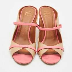 Malone Souliers Beige/Pink Leather Open Toe Norah Block Heel Mules Size 38