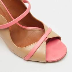 Malone Souliers Beige/Pink Leather Open Toe Norah Block Heel Mules Size 38