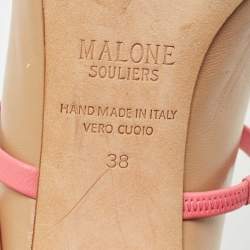 Malone Souliers Beige/Pink Leather Open Toe Norah Block Heel Mules Size 38