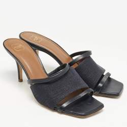 Malone Souliers Navy Blue Canvas and Leather Laney Slide Sandals Size 39