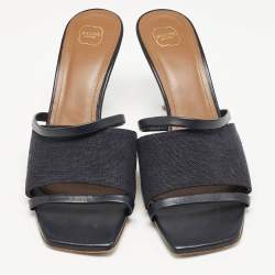 Malone Souliers Navy Blue Canvas and Leather Laney Slide Sandals Size 39