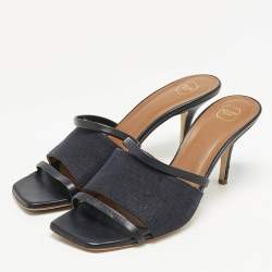 Malone Souliers Navy Blue Canvas and Leather Laney Slide Sandals Size 39