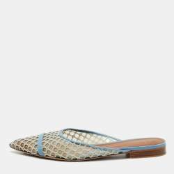 Malone Souliers Blue Leather and Mesh Hari Flat Mules Size 38