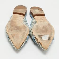 Malone Souliers Blue Leather and Mesh Hari Flat Mules Size 38