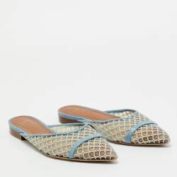 Malone Souliers Blue Leather and Mesh Hari Flat Mules Size 38