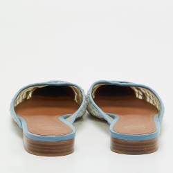 Malone Souliers Blue Leather and Mesh Hari Flat Mules Size 38