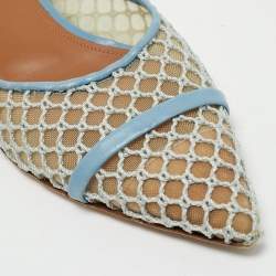 Malone Souliers Blue Leather and Mesh Hari Flat Mules Size 38