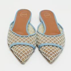 Malone Souliers Blue Leather and Mesh Hari Flat Mules Size 38
