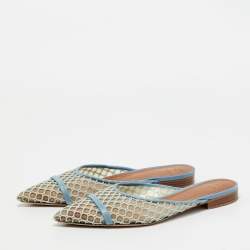 Malone Souliers Blue Leather and Mesh Hari Flat Mules Size 38