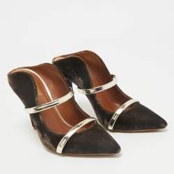 Malone Souliers Brown/Gold Velvet and Leather Maureen Mules Size 35