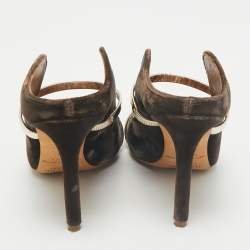 Malone Souliers Brown/Gold Velvet and Leather Maureen Mules Size 35