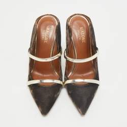 Malone Souliers Brown/Gold Velvet and Leather Maureen Mules Size 35