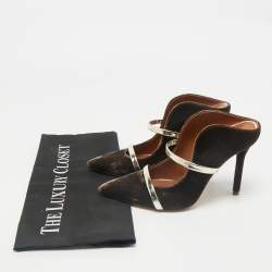 Malone Souliers Brown/Gold Velvet and Leather Maureen Mules Size 35