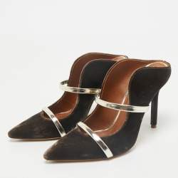 Malone Souliers Brown/Gold Velvet and Leather Maureen Mules Size 35