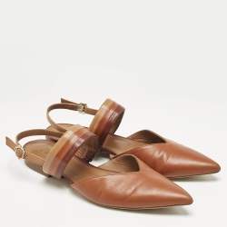 Malone Souliers Brown Leather Maisie Slingback Flats Size 40