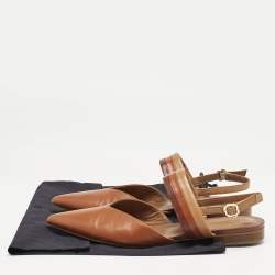Malone Souliers Brown Leather Maisie Slingback Flats Size 40