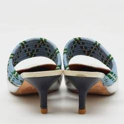 Malone Souliers Silver/Blue Metallic Leather and Stretch Band Maisie Mules 37