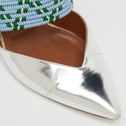 Malone Souliers Silver/Blue Metallic Leather and Stretch Band Maisie Mules 37
