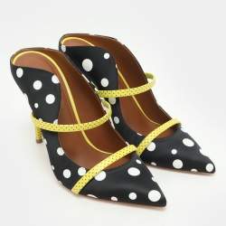 Malone Souliers x Emanuel Ungaro Black Polka Dots Nylon Maureen Pointed Toe Mules Size 38