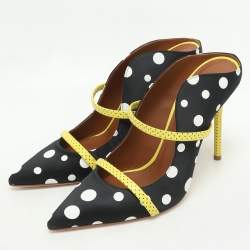 Malone Souliers x Emanuel Ungaro Black Polka Dots Nylon Maureen Pointed Toe Mules Size 38