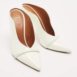 Malone Souliers White Patent Leather Constance Pointed Toe Mules Size 41