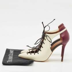 Malone Souliers Off White/Purple Leather Montana Lace Up Pumps Size 38.5