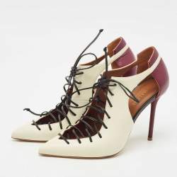 Malone Souliers Off White/Purple Leather Montana Lace Up Pumps Size 38.5