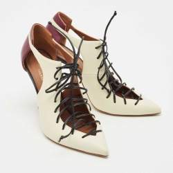 Malone Souliers Off White/Purple Leather Montana Lace Up Pumps Size 38.5