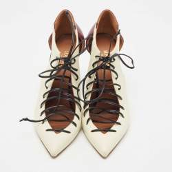 Malone Souliers Off White/Purple Leather Montana Lace Up Pumps Size 38.5