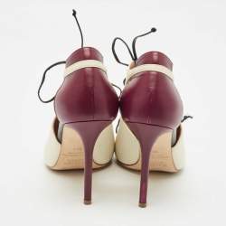 Malone Souliers Off White/Purple Leather Montana Lace Up Pumps Size 38.5