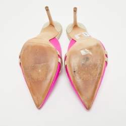 Pre Owned Malone Souliers Pink/Gold Leather and Satin Mule Sandals Size 39